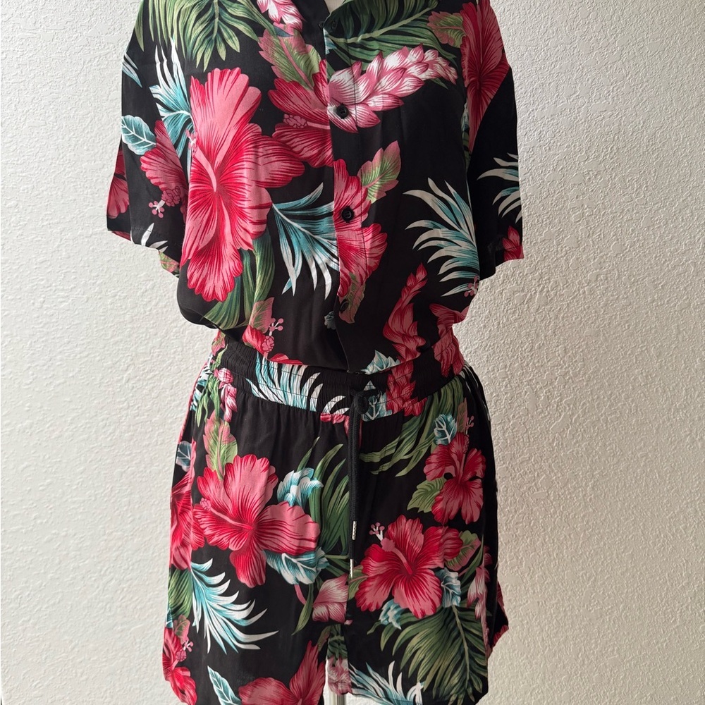 EISHOPEER Unisex Flower Hawaiian Set Casual Short Sleeve Shirt and Shorts Small - Picture 3 of 13